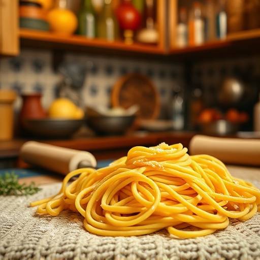A close-up of hand-rolled pasta being prepared in a Tuscan kitchen
