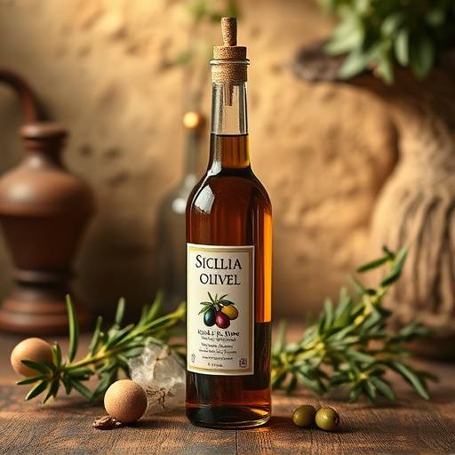 Bottle of artisanal olive oil from Sicily