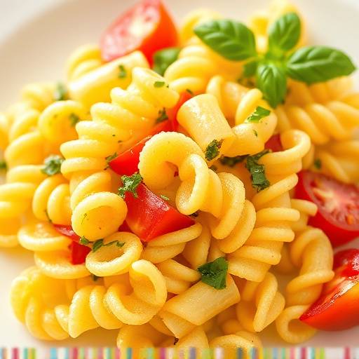 Fusilli pasta, spiral-shaped pasta commonly used in salads