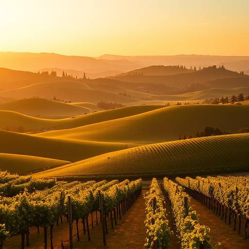 Scenic view of rolling hills and vineyards in Tuscany